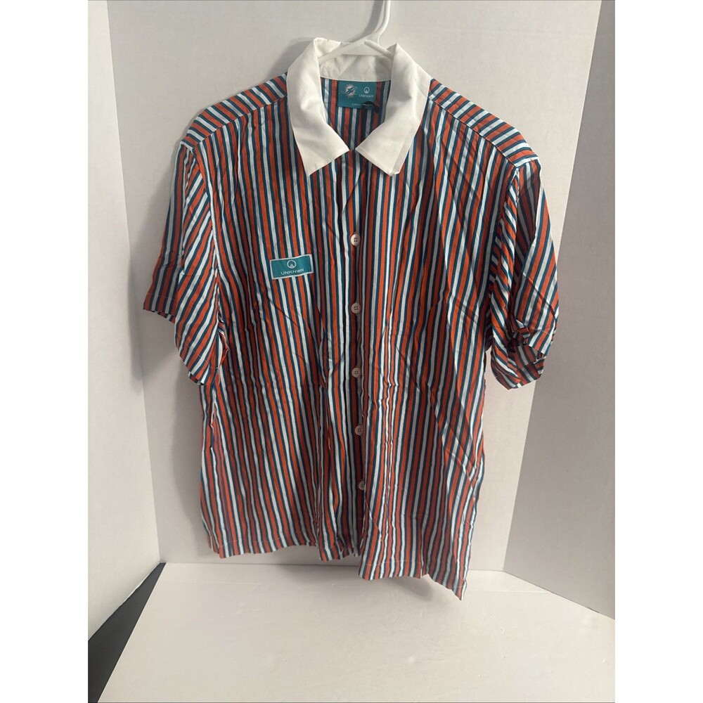 NFL Miami Dolphins UNKNWN Orange Pinstripe Button-up Shirt Short Sleeve Men's L